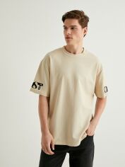 Акція на Футболка бавовняна довга чоловіча Koton 4SAM10839HK050 XL Бежева з принтом від Rozetka