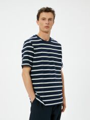 Акція на Футболка бавовняна довга чоловіча Koton 4SAM10763HK7S1 XL Синя з принтом від Rozetka