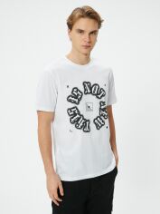 Акція на Футболка бавовняна довга чоловіча Koton 4SAM10376HK000 XL Біла з принтом від Rozetka