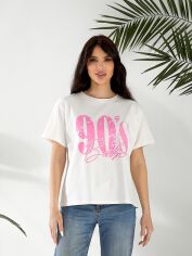 Акція на Футболка бавовняна жіноча ELFBERG 90sBabe 777 42-46 Біла від Rozetka