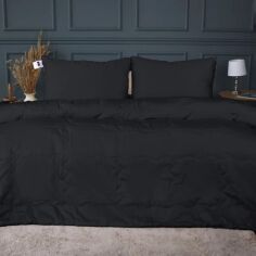 Акція на Набір MirSon №2974 Ковдра літня Полуторна 155х215 Line Satin Light Pro 10-006 Black Вовна + 2 наволочки 50х70 від Rozetka