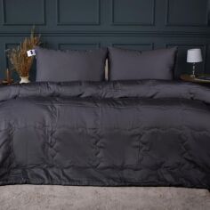 Акція на Набір MirSon №2990 Ковдра літня Полуторна 155х215 Line Satin Premium 0240 Iron grey Modal + 2 наволочки 50х70 + простирадло 150х220 від Rozetka