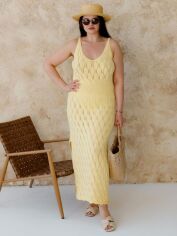 Акція на Сукня в'язана довга літня жіноча ARTKNIT Ажурна L-XL Жовта від Rozetka