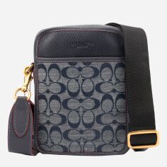 Акція на Сумка планшет через плече чоловіча з натуральної шкіри Coach BG-COA-12 Синя від Rozetka