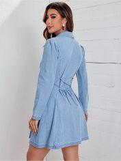 Акція на Сукня-сорочка коротка осіння жіноча SHEIN GD-00093257 S Блакитна від Rozetka