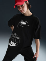 Акція на Футболка бавовняна оверсайз довга жіноча Nike Sportswear Dance Oversized HJ2993-010 M Чорна з принтом від Rozetka