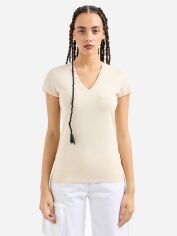 Акція на Футболка бавовняна жіноча Armani Exchange 68796488 M Бежева з принтом ( 1159831612) від Rozetka