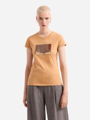 Акція на Футболка бавовняна жіноча Armani Exchange 694272271 S Бежева з принтом від Rozetka