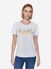 Акція на Футболка бавовняна довга жіноча Karl Lagerfeld 613122298 XS Біла з принтом від Rozetka