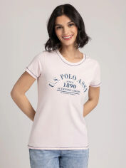 Акція на Футболка бавовняна жіноча U.S. Polo Assn 216580-1D00A(icy blush) S Світло-рожева з принтом від Rozetka