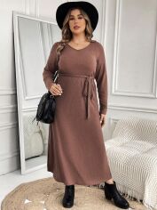 Акція на Плаття довге осіннє жіноче SHEIN GD-00084352 1XL Світло-коричневе від Rozetka