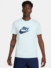 Акція на Футболка бавовняна довга чоловіча Nike Sportswear 12MO Futura HJ0559-474 S Блакитна з принтом від Rozetka