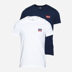 Акція на Набір футболок бавовняних довгих чоловічих Levi's 79681-0015 S 2 шт Білий/Темно-синій від Rozetka