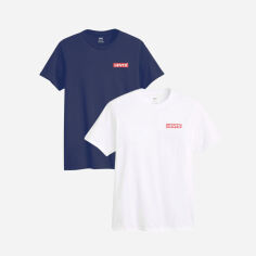 Акція на Набір футболок бавовняних довгих чоловічих 2 шт Levi's 2Pk Crewneck Graphic Babytab 2Pack 79681-0034 M Білий/Синій від Rozetka