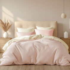 Акція на Комплект постельного белья SoundSleep Stonewash Doble Pink Milk розово-молочный Полуторный комплект від Podushka
