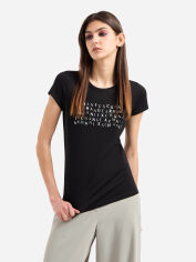 Акція на Футболка бавовняна жіноча Armani Exchange 730211415 S Чорна з принтом від Rozetka