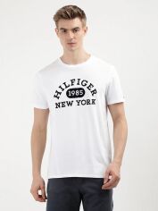 Акція на Футболка бавовняна довга чоловіча Tommy Hilfiger 773601258 2XL Біла з принтом від Rozetka