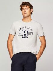 Акція на Футболка бавовняна довга чоловіча Tommy Hilfiger 860882755 2XL Сіра з принтом від Rozetka