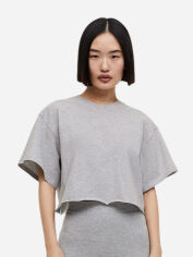 Акція на Футболка бавовняна оверсайз коротка жіноча H&M 1190346004c21 L Сіра з вишивкою від Rozetka