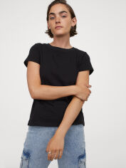 Акція на Футболка бавовняна жіноча H&M 7174902wer S Чорна від Rozetka