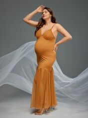 Акція на Плаття для вагітних довге літнє SHEIN GD-00144848 L Світло-коричневе від Rozetka