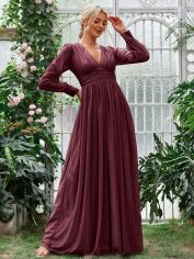 Акція на Плаття вечірнє довге літнє жіноче SHEIN GD-00097725 L Бордове від Rozetka