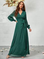 Акція на Плаття на запах вечірнє довге літнє жіноче SHEIN GD-00097883 S Темно-зелене від Rozetka