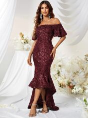 Акція на Плаття вечірнє довге літнє жіноче SHEIN GD-00097832 L Бордове від Rozetka