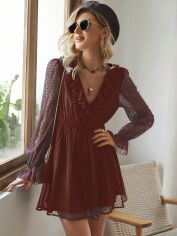 Акція на Плаття коротке літнє жіноче SHEIN GD-00097308 L Бордове від Rozetka