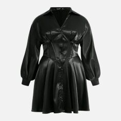 Акція на Плаття зі штучної шкіри коротке літнє жіноче SHEIN GD-00096040 XL Чорне від Rozetka