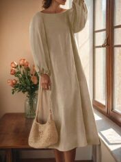 Акція на Плаття довге літнє жіноче SHEIN GD-00113495 L Світло-бежеве від Rozetka