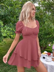 Акція на Плаття коротке літнє жіноче SHEIN GD-00115518 L Рожево-коричневе від Rozetka