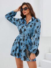 Акція на Плаття-сорочка коротке літнє жіноче SHEIN GD-00106069 M Блакитне від Rozetka