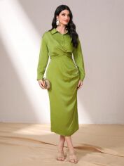 Акція на Плаття-сорочка вечірнє міді літнє жіноче SHEIN GD-00105681 XL Зелене від Rozetka