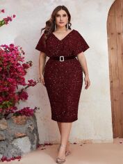 Акція на Плаття вечірнє міді осіннє жіноче SHEIN GD-00103339 4XL Темно-червоне від Rozetka