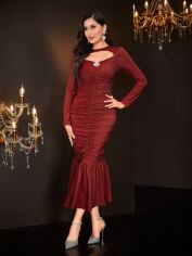 Акція на Плаття жіноче SHEIN GD-00113361 L Бордове від Rozetka