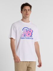 Акція на Футболка бавовняна довга чоловіча New Balance X Face Oka Smile MT51968WT M Біла з принтом від Rozetka