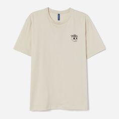 Акція на Футболка бавовняна довга чоловіча H&M 6840211wer XL Бежева з принтом від Rozetka