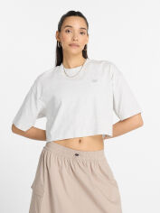 Акція на Футболка бавовняна оверсайз коротка жіноча New Balance Logo Relaxed WT43536 XL Світло-сіра від Rozetka