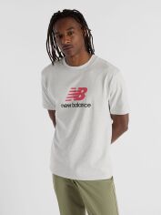 Акція на Футболка бавовняна довга чоловіча New Balance Athletics Logo MT51500 M Світло-сіра від Rozetka