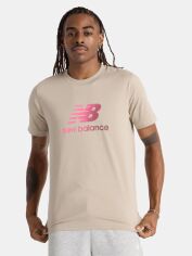 Акція на Футболка бавовняна довга чоловіча New Balance Sport Essentials Gradient Logo MT51503 XL Бежева від Rozetka