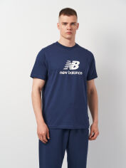 Акція на Футболка бавовняна довга чоловіча New Balance Stacked Logo MT41502 M Темно-синя від Rozetka