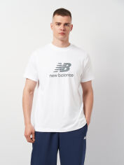 Акція на Футболка бавовняна довга чоловіча New Balance Stacked Logo MT41502 M Біла від Rozetka