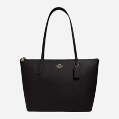 Акція на Сумка шопер жіноча з натуральної шкіри велика Coach Zip Tote Black BG-COA-99 Чорна від Rozetka