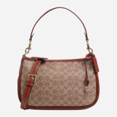 Акція на Сумка крос-боді жіноча з натуральної шкіри середня Coach Cary Schultertasche Canvas BG-COA-85 Коричнева від Rozetka