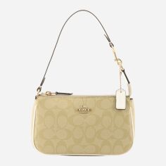 Акція на Сумка багет жіноча з натуральної шкіри маленька Coach Nolita 19 In Signature Canvas Light Khaki Chalk BG-COA-93 Бежева від Rozetka