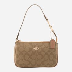Акція на Сумка багет жіноча з натуральної шкіри маленька Coach Nolita 19 In Signature Canvas Gold/Light Khaki BG-COA-95 Бежева від Rozetka