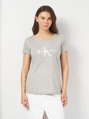 Акція на Футболка бавовняна довга жіноча Calvin Klein Jeans 11507 XS Сіра з принтом від Rozetka
