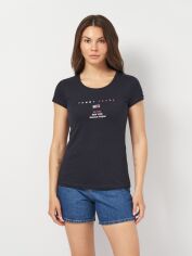 Акція на Футболка бавовняна жіноча Tommy Hilfiger 11515 S Темно-синя з вишивкою від Rozetka