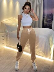 Акція на Штани жіночі SHEIN GD-00163077 XS Кремові від Rozetka